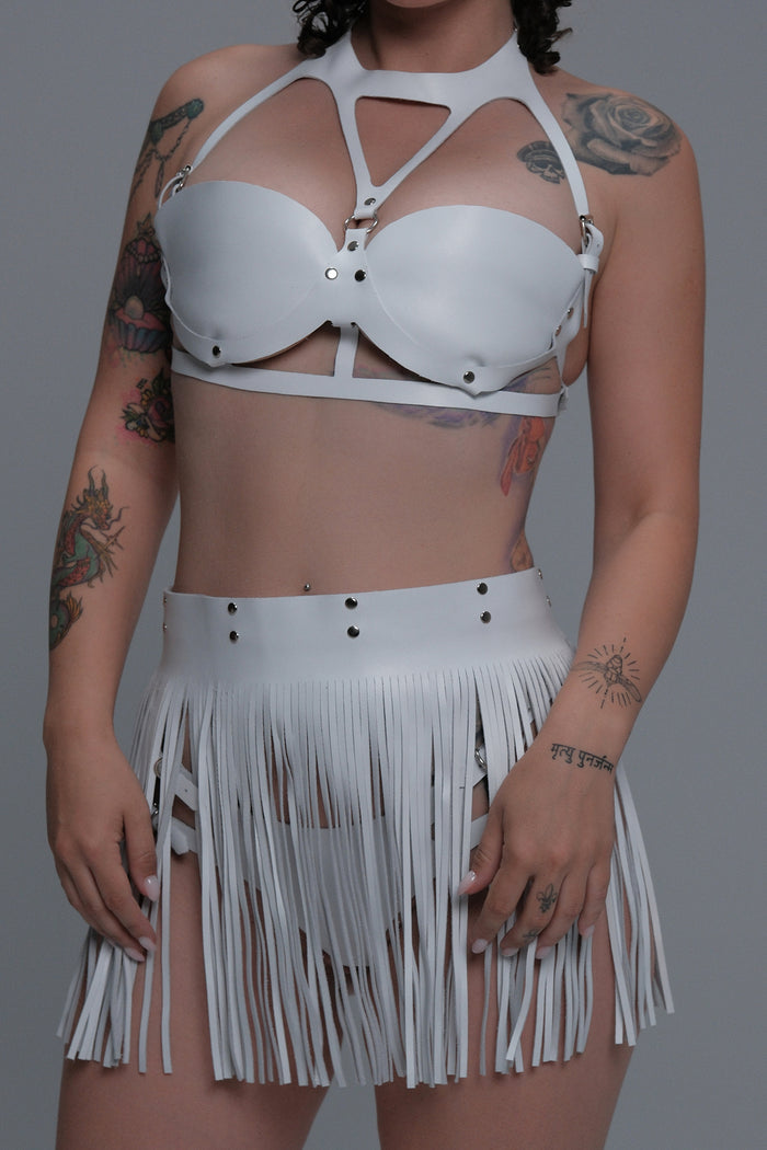 Leather Fringe Skirt – Handmade Fetish Lingerie Piece - Matte (view 1)