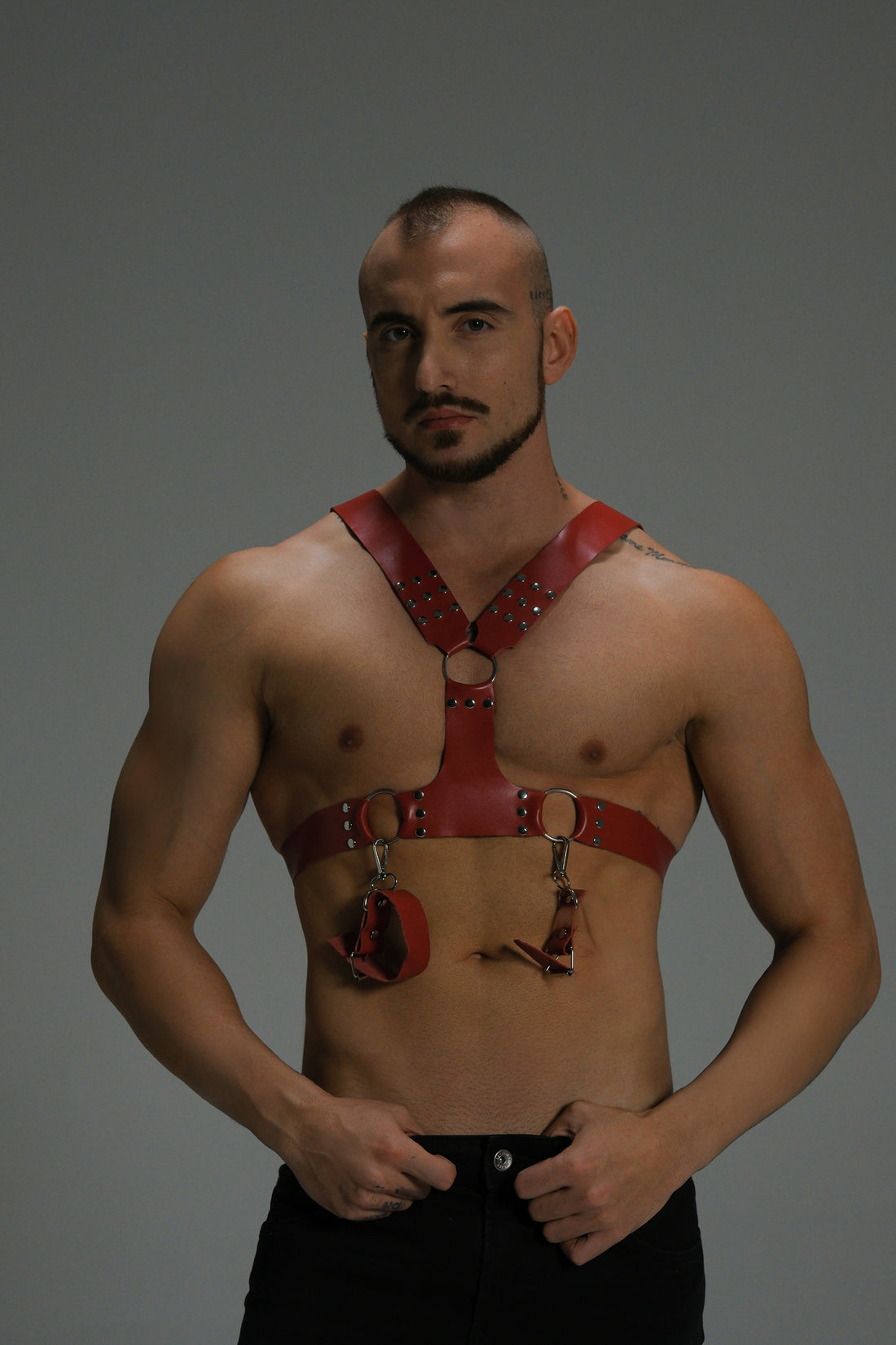 Men’s Leather Bondage Harness – Handmade Luxury Matte Chest & Upper Body Strap Set (view 1)