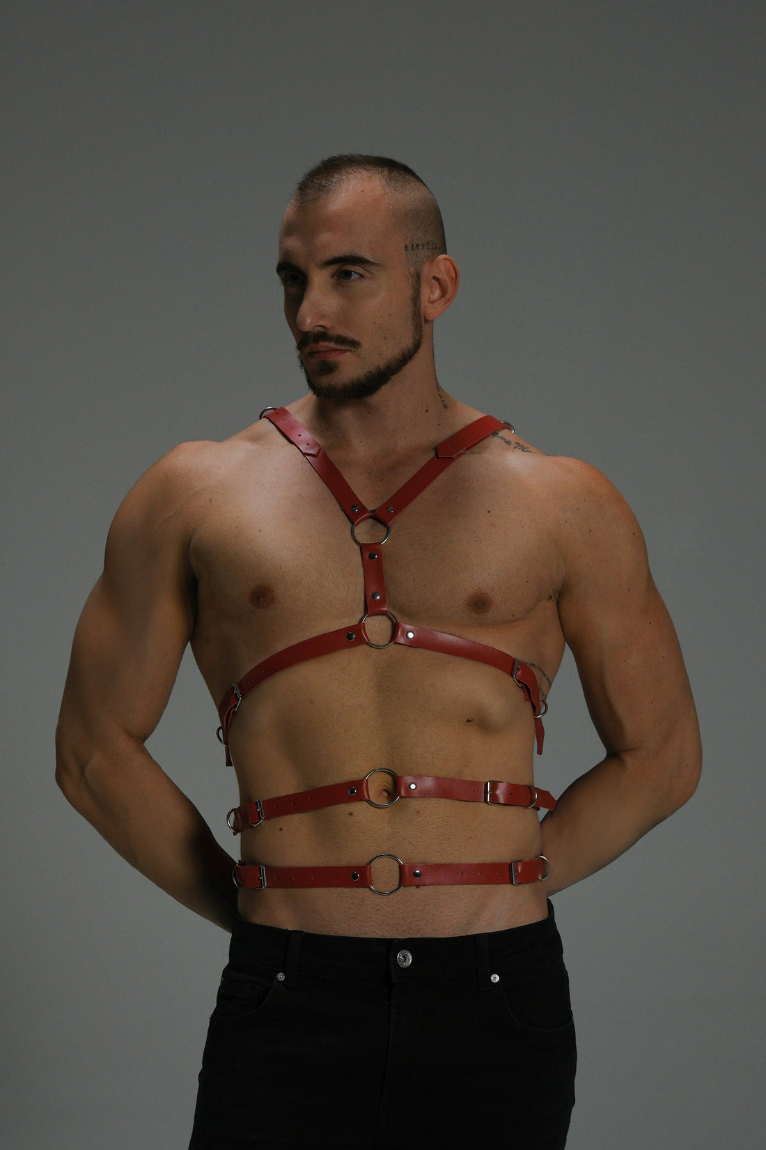 Men’s Leather Bondage Harness – Handmade Multi-Strap Body Harness – Matte (view 7)