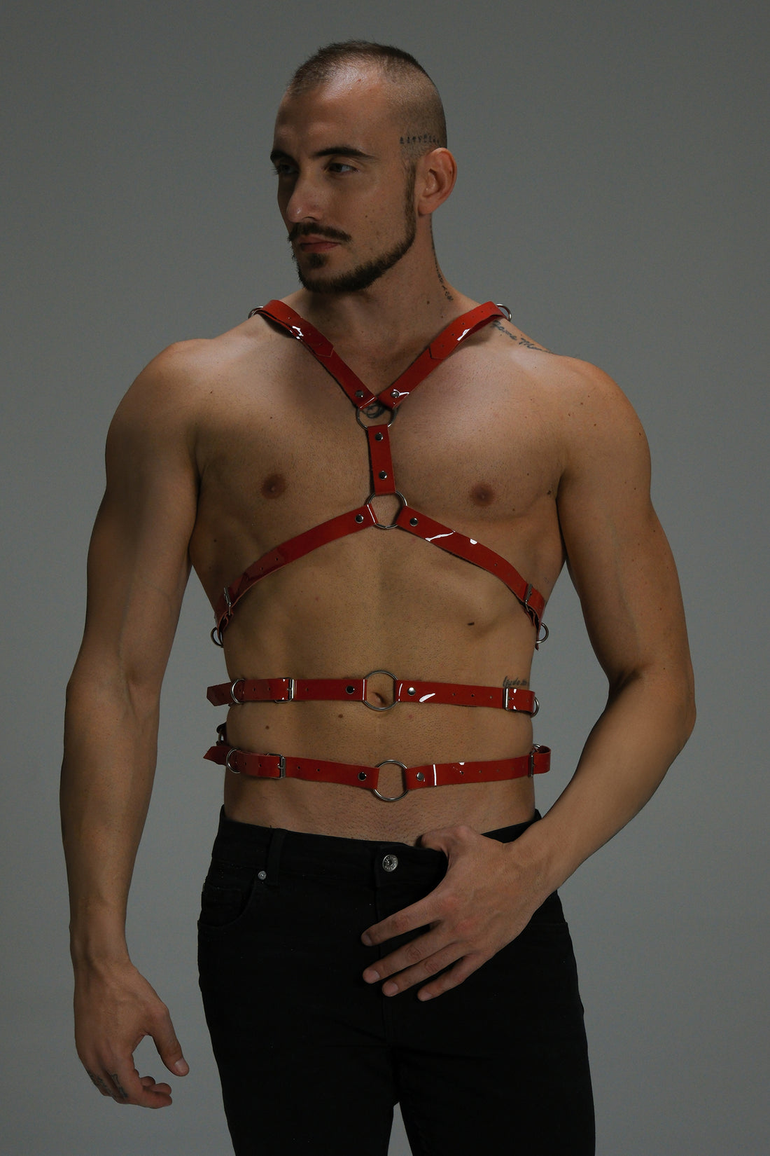 Handmade Leather Men’s Bondage Harness – Luxury Glossy Collection (view 11)