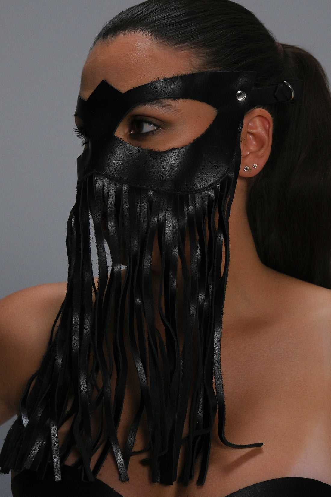 Leather Fringe Mask – Handmade Luxury Fetish Accessory - Matte (view 8)