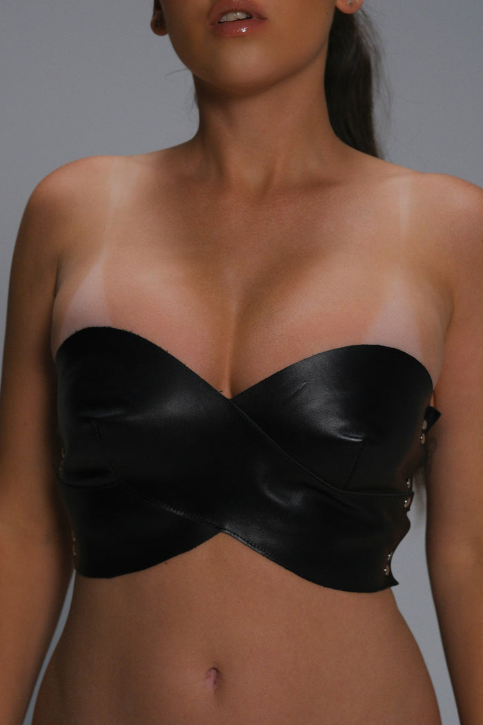 Women’s Leather Cross-Wrap Bandeau Top – Handmade Luxury Triple-Strap Back Design (view 1)