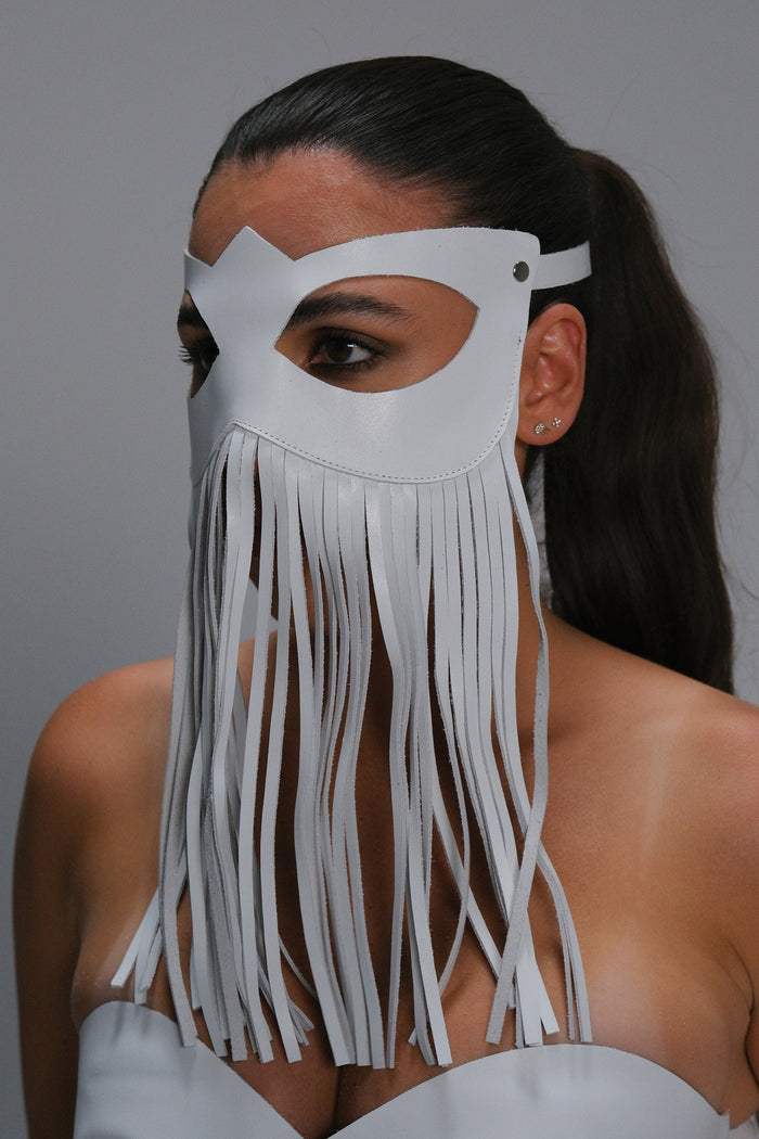 Leather Fringe Mask – Handmade Luxury Fetish Accessory - Matte (view 1)