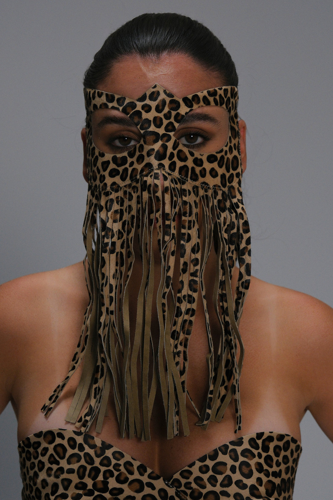 Leather Fringe Mask – Handmade Luxury Fetish Accessory - Animal (view 4)