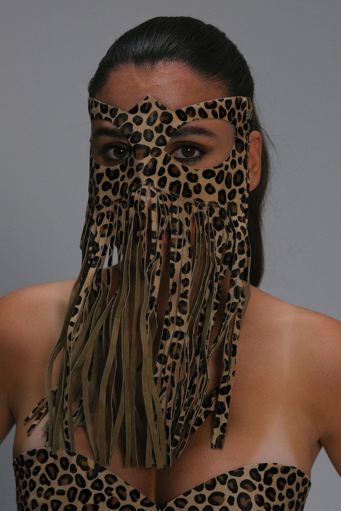 Leather Fringe Mask – Handmade Luxury Fetish Accessory - Animal (view 1)